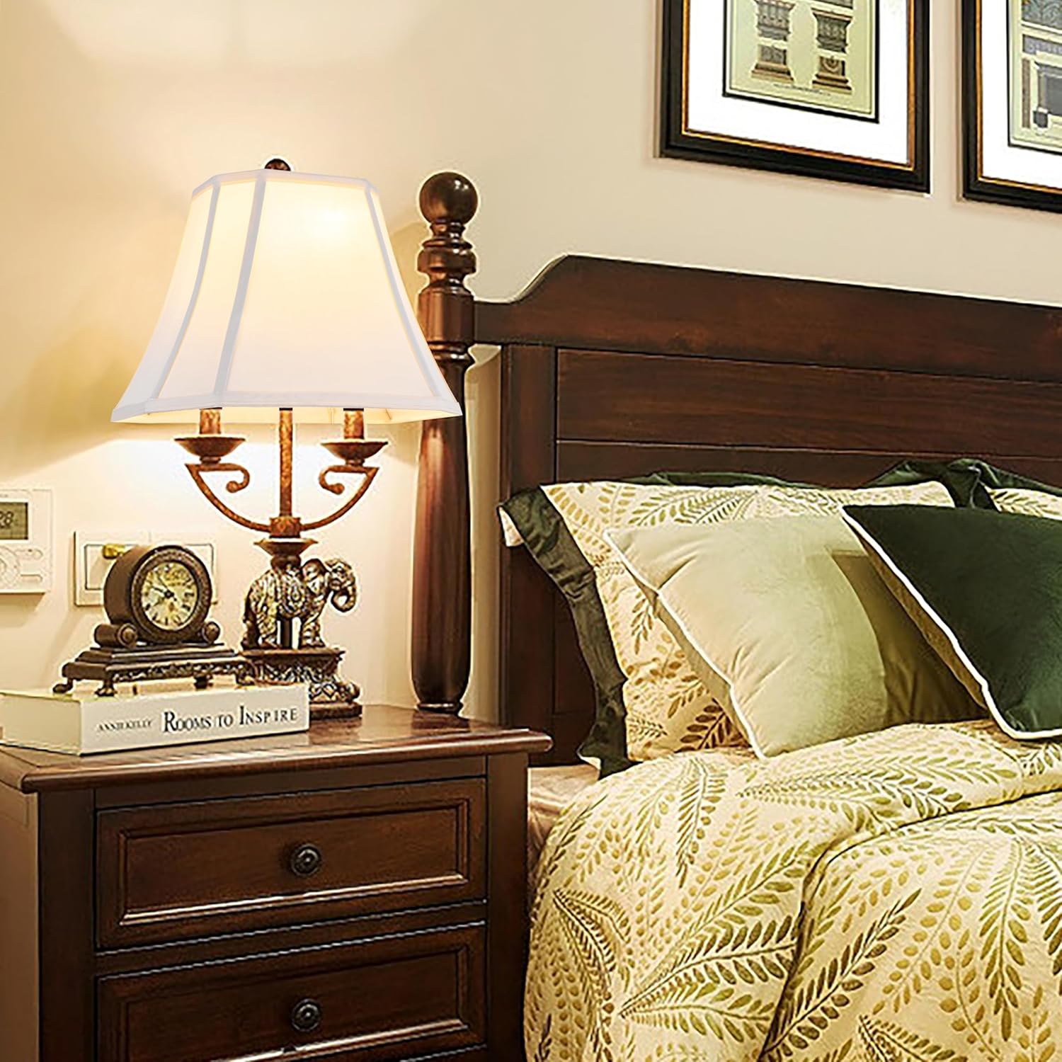 GO&SO Square Cut Corner Lampshade Spider, 8x14x11 Inch Medium Beige Cream Table Lamp Shade,Natural Fabric Easy Assembly (Single), Modern Lamp shade for Floor Lamps Replac Bedroom Lamp Decor