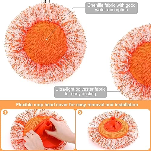 Miniatura 5 de Trapeador de limpieza ajustable de 61 pulgadas, mopas giratorias de 180 para limpieza de suelos con 4 cabezales reutilizables, 2 telas de pared para