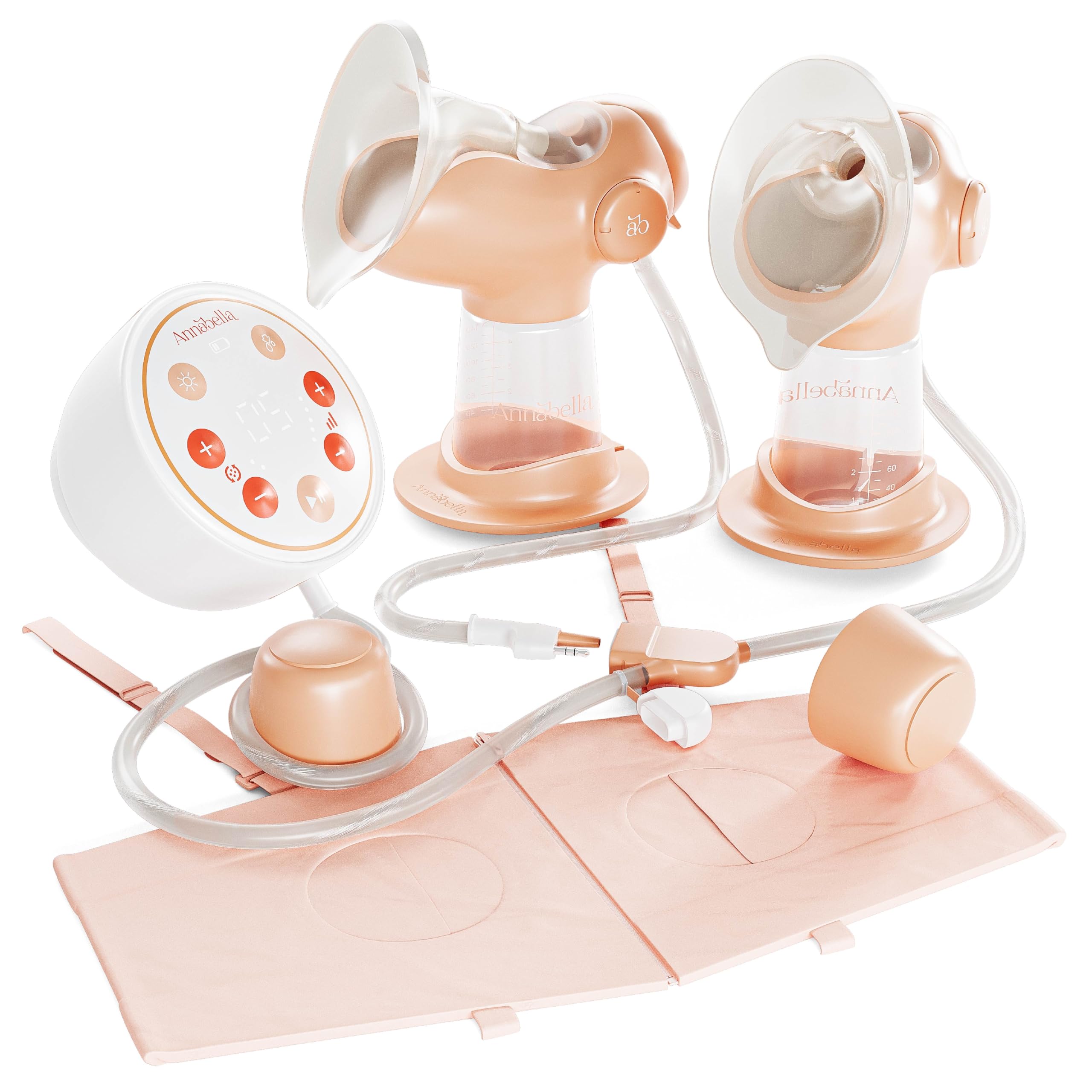 ANNABELLA Elektrische Doppelmilchpumpe mit Zungensimulation, 9 Saugstufen & 9 Zungenmodi, Hands-Free Still-BH, Nachtlicht, Akku, BPA-frei, Rosé