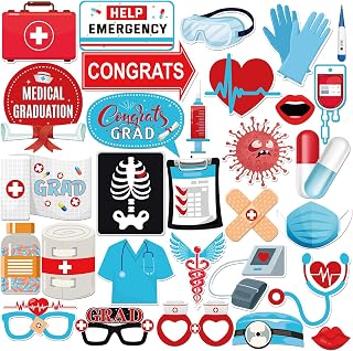 Doctor Nurse Graduation Photo Booth Props, Congrats Doctor Grad Photoshoot Medical Graduation Party Photography Props Favor Centerpiece Sticks Decorations 30 PCS