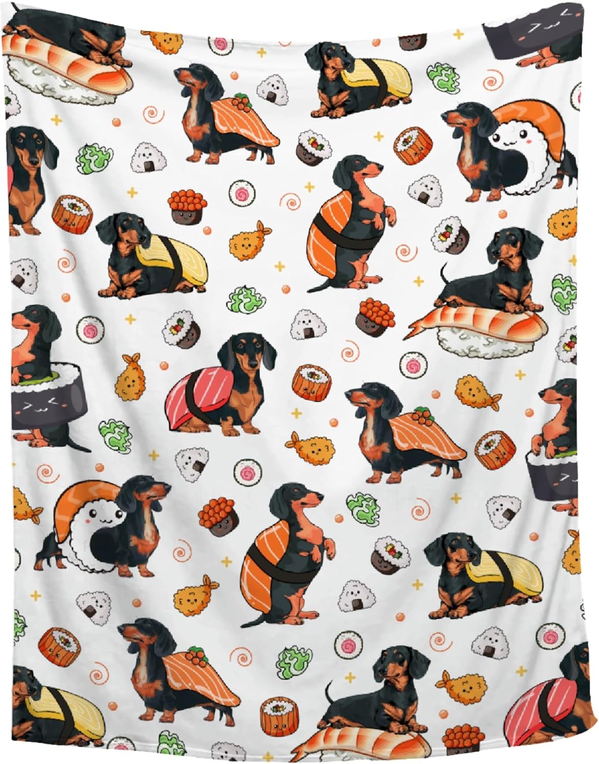 Sushi Dachshund Gifts Super Soft Cozy Decorative Blanket, Lightweight Fuzzy Plush Flannel Blanket for Couch, Bed, Camping, Travel, 50"x60" - Full Size