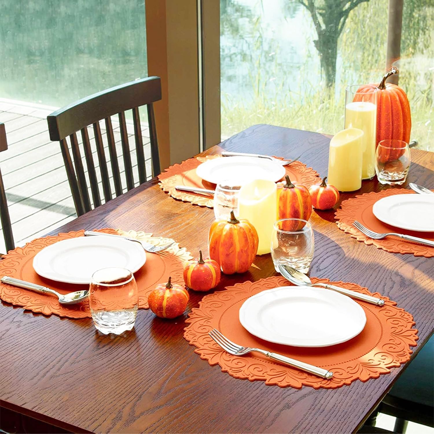 6 PCS Faux Leather Placemats Set Heat Resistant Non-Slip Easy Wipe-Clean Stylish Practical Table Mats with Embossed Patterns for Everyday Dining Special Occasions