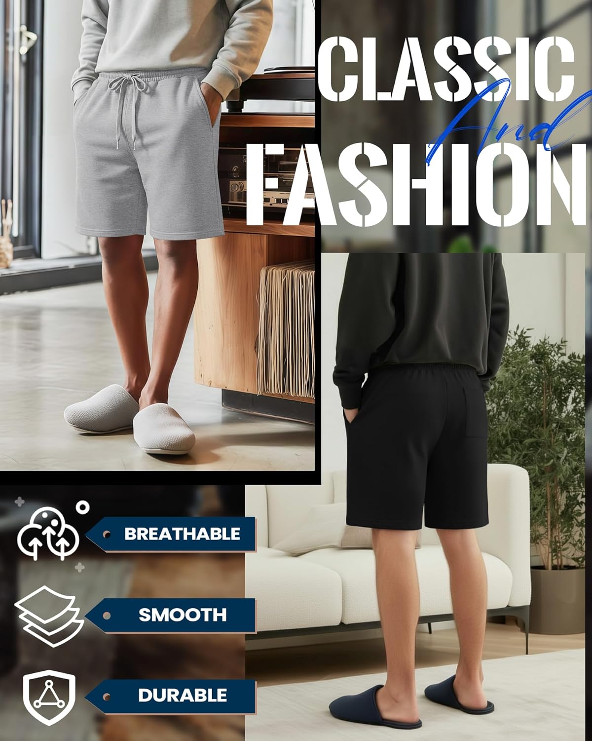 Neer 4 Pack Men Casual Shorts Cotton Summer Shorts Bermuda Athletic Drawstring Elastic High Waist Lightweight Shorts - Image 5