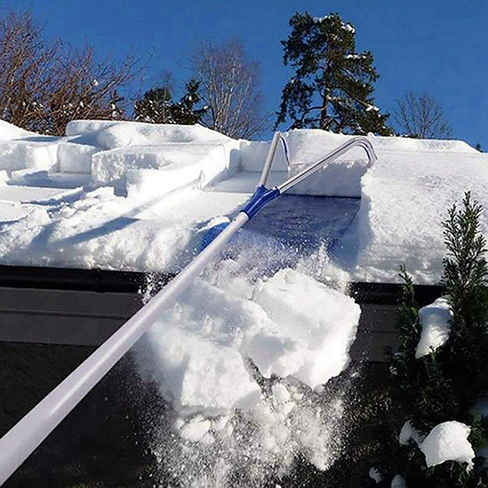 Élimination de la Neige du Toit Pelle de Neige Râteau à Neige Outil réglable Pelle à Neige Roues en Aluminium avec Tissu Oxford pour Aider à éliminer la Neige sur Le Toit,Bleu