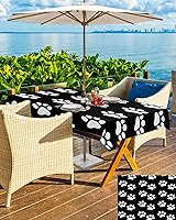 Vista 5 de QueenKer Mantel para exteriores con agujero para paraguas, estampado de patas de perro, mesas rectangulares en blanco y negro, colección de mesa