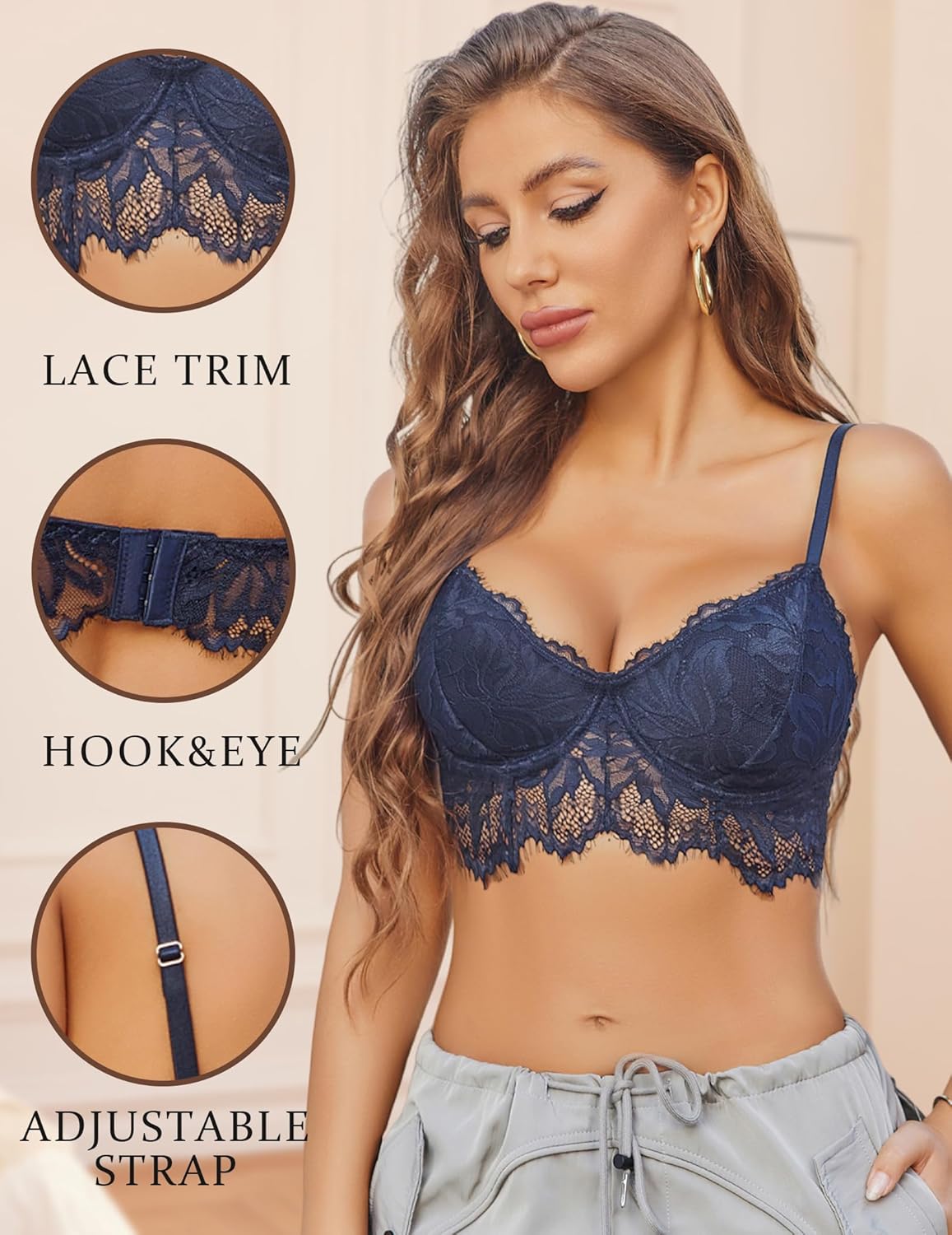 Avidlove Lace Bralettes for Women Corset Bustier Top with Underwired V Neck Camisole Lingerie Crop Top - Image 3