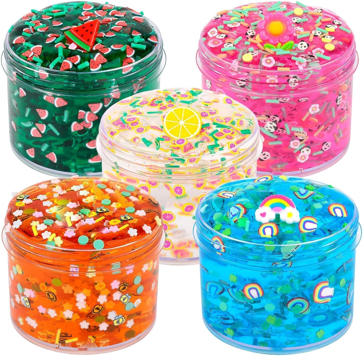 Clear Slime Kit, 5 Pack Crunchy Glitter Crystal Slime Party Favor Gifts, Stress Relief Toy for Girls and Boys, Soft Non-Stick Putty Slime for Kids, DIY Birthday Glue Boba Glimmer