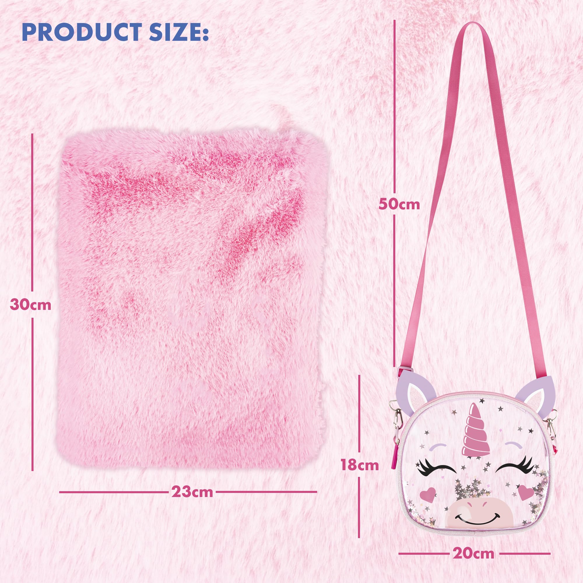 abeec Fluffy Unicorn A4 Notebook Set - Includes Girls’ Handbag, Multicoloured Pen & Lined Journal, Pink - Image 3