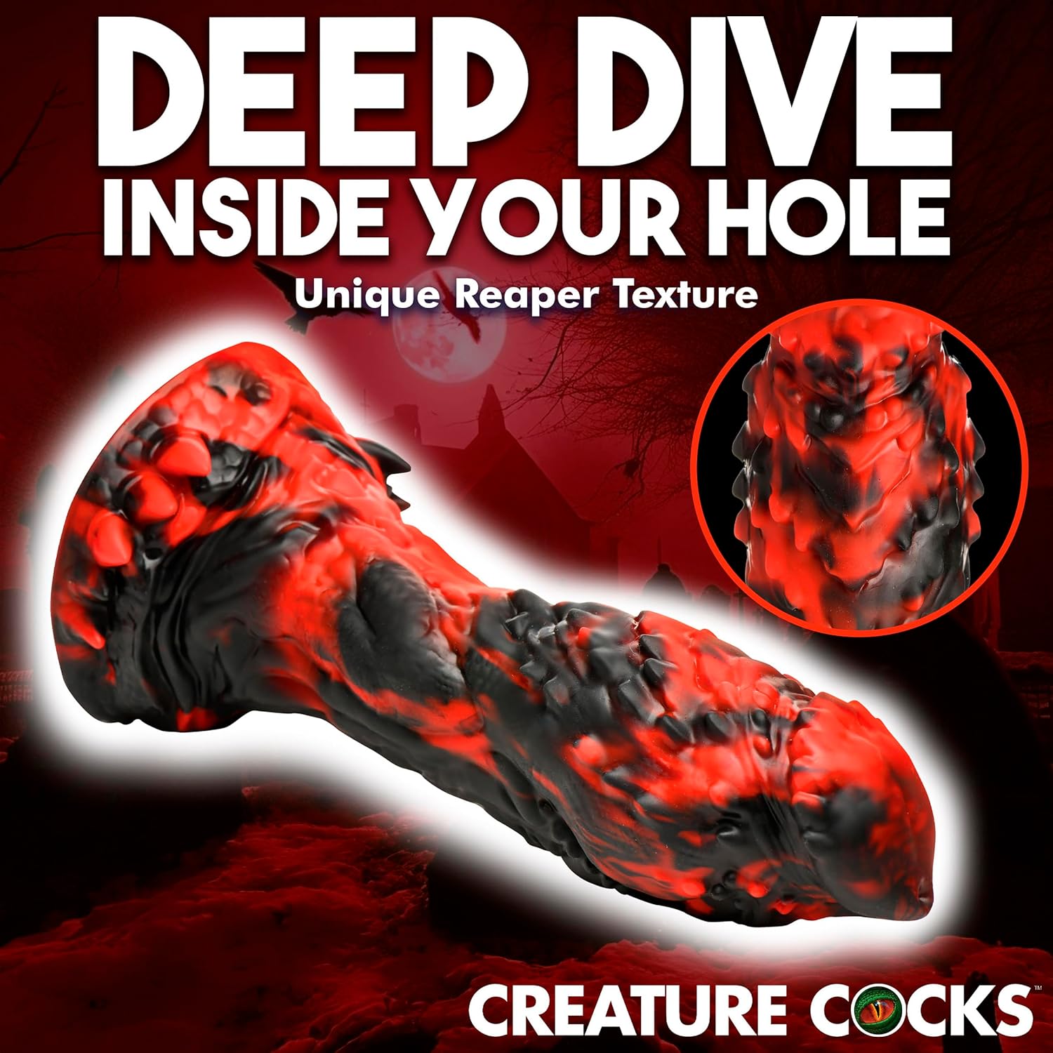 CREATURE COCKS Grim Reaper Silicone Dildo for Men, Women & Couples. Firm and Flexible, Strong Suction Base, Fantasy Dildo, Unique Texture. Premium Phthalate-Free & Body-Safe Silicone. 1 Piece, Red