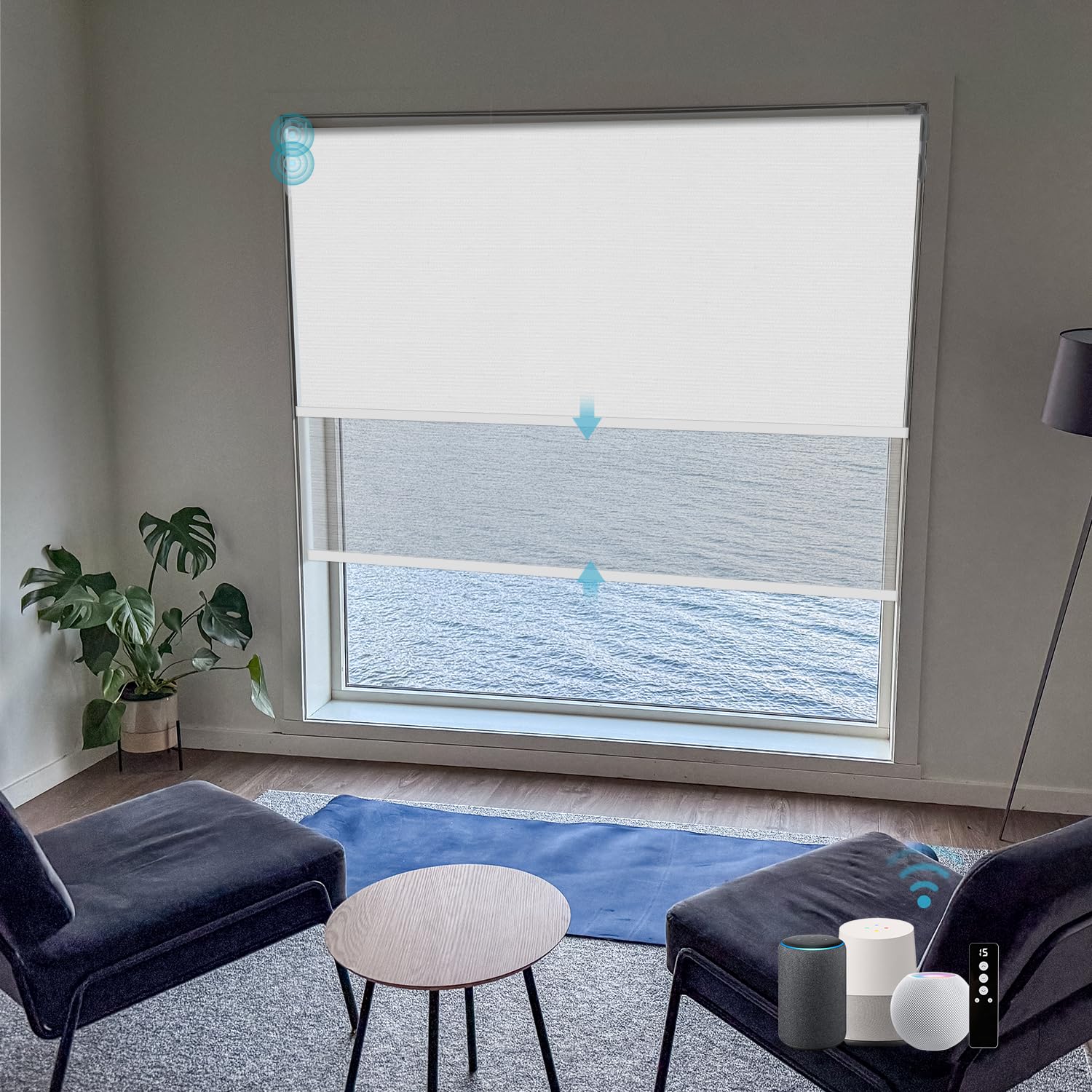 SmartWings Motorized Dual Blinds with Remote, Custom Automatic 100% Blackout Roller Shade Compatible with Alexa/Homekit/Google, Electric Smart Blinds