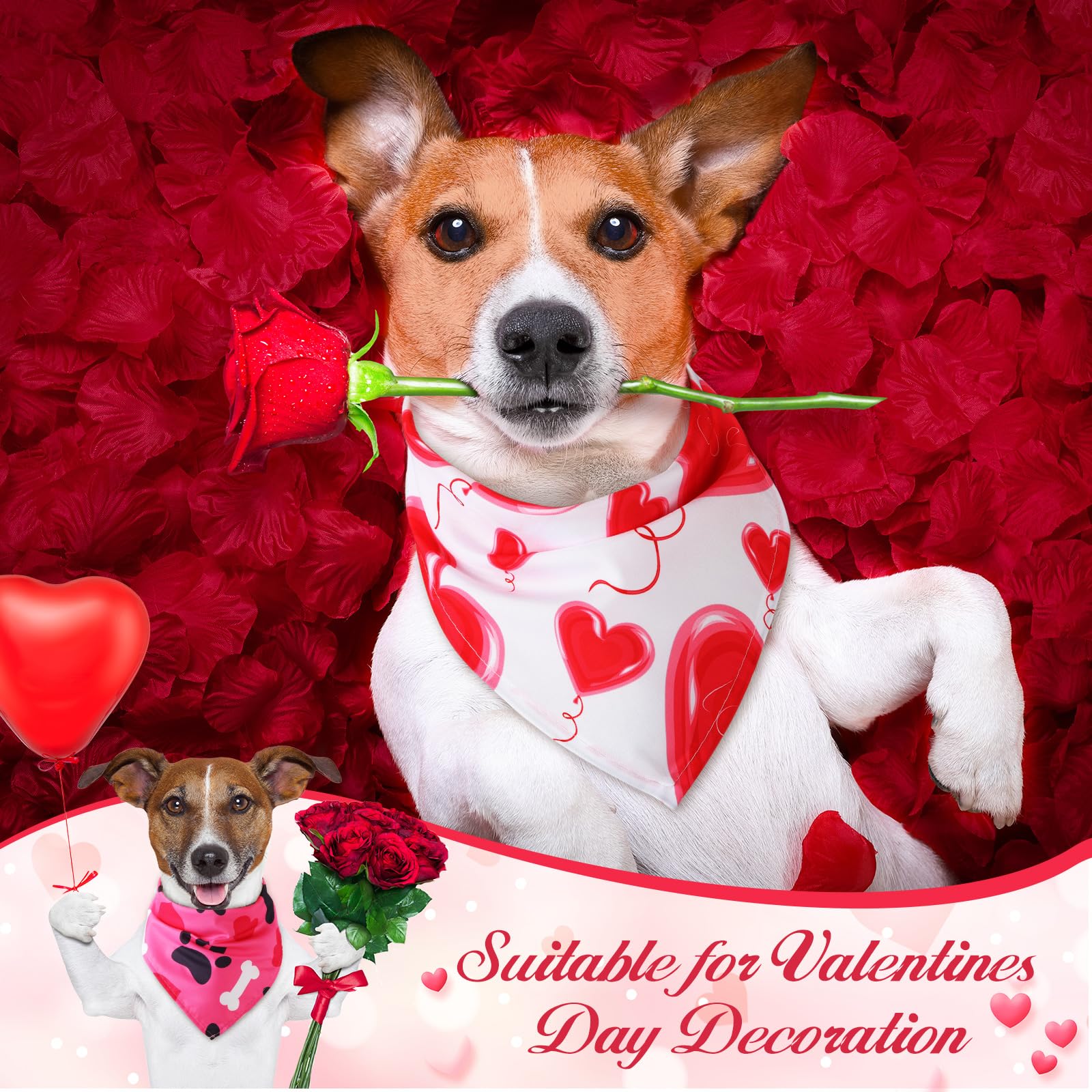 Kigeli Lot de 50 Bandanas triangulaires pour Chien avec Motifs de cœurs pour la Saint-Valentin (80 x 55 x 55 cm)