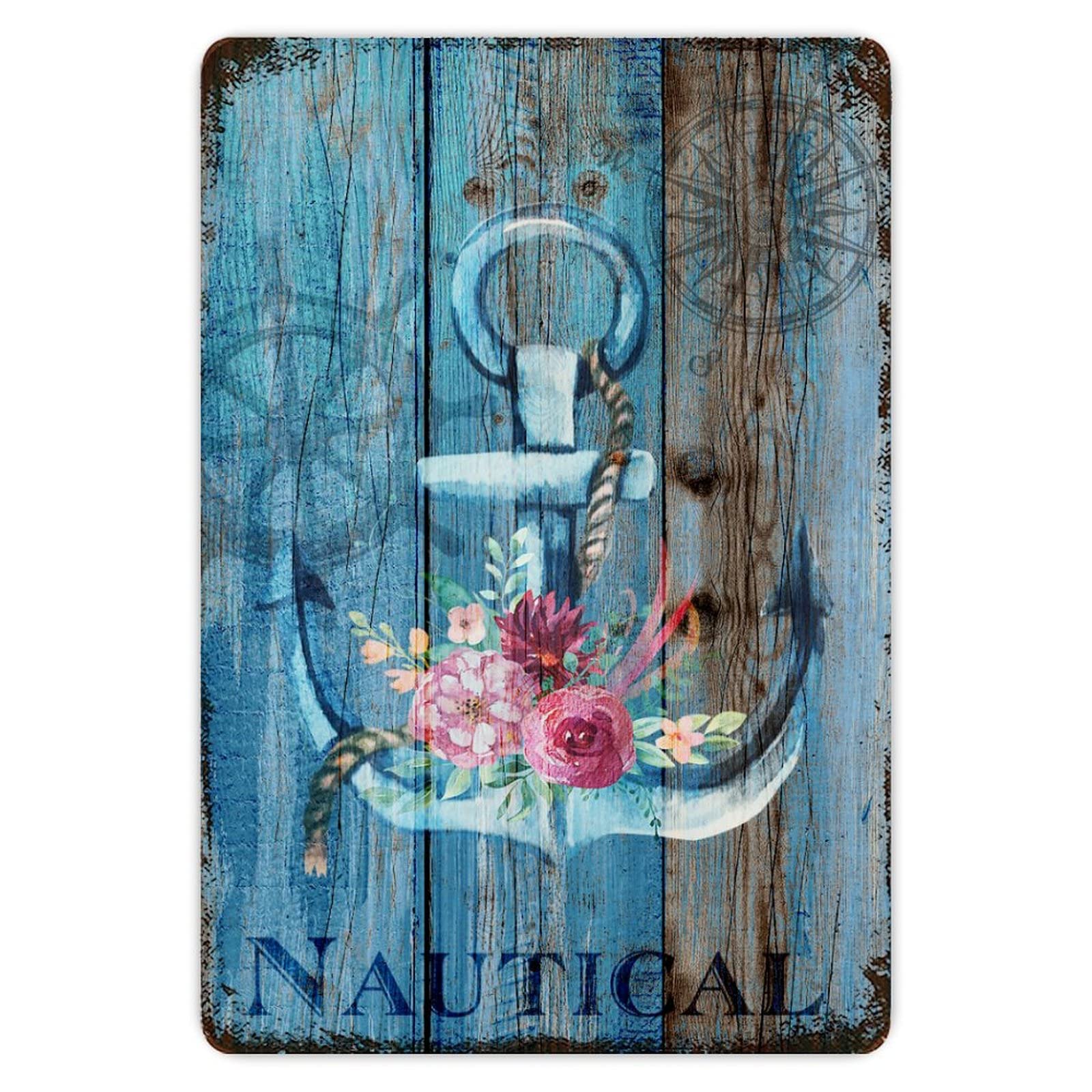 ENEDNATE Nautical Retro Anchor Metal Tin Sign 8x12 inch Business Retail Store Home Restaurant Bar Wall Decor Art Sign Post