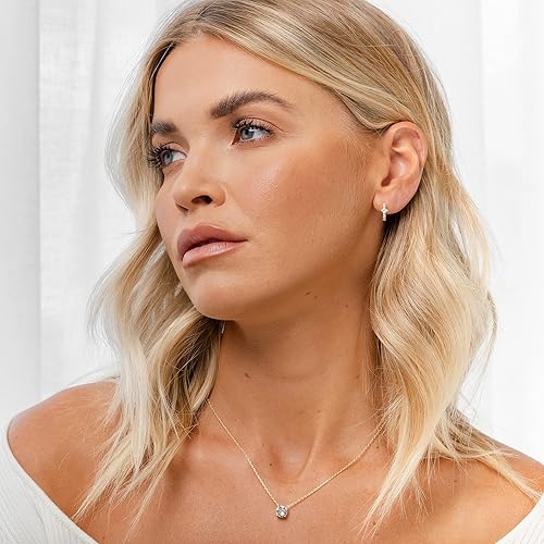 Miniatura 2 de PAVOI 14K Gold Plated 925 Sterling Silver Cubic Zirconia Huggie Earrings U-Shaped Snake Solitaire Small Round Huggie Stud Fashion Hoop Earrings for