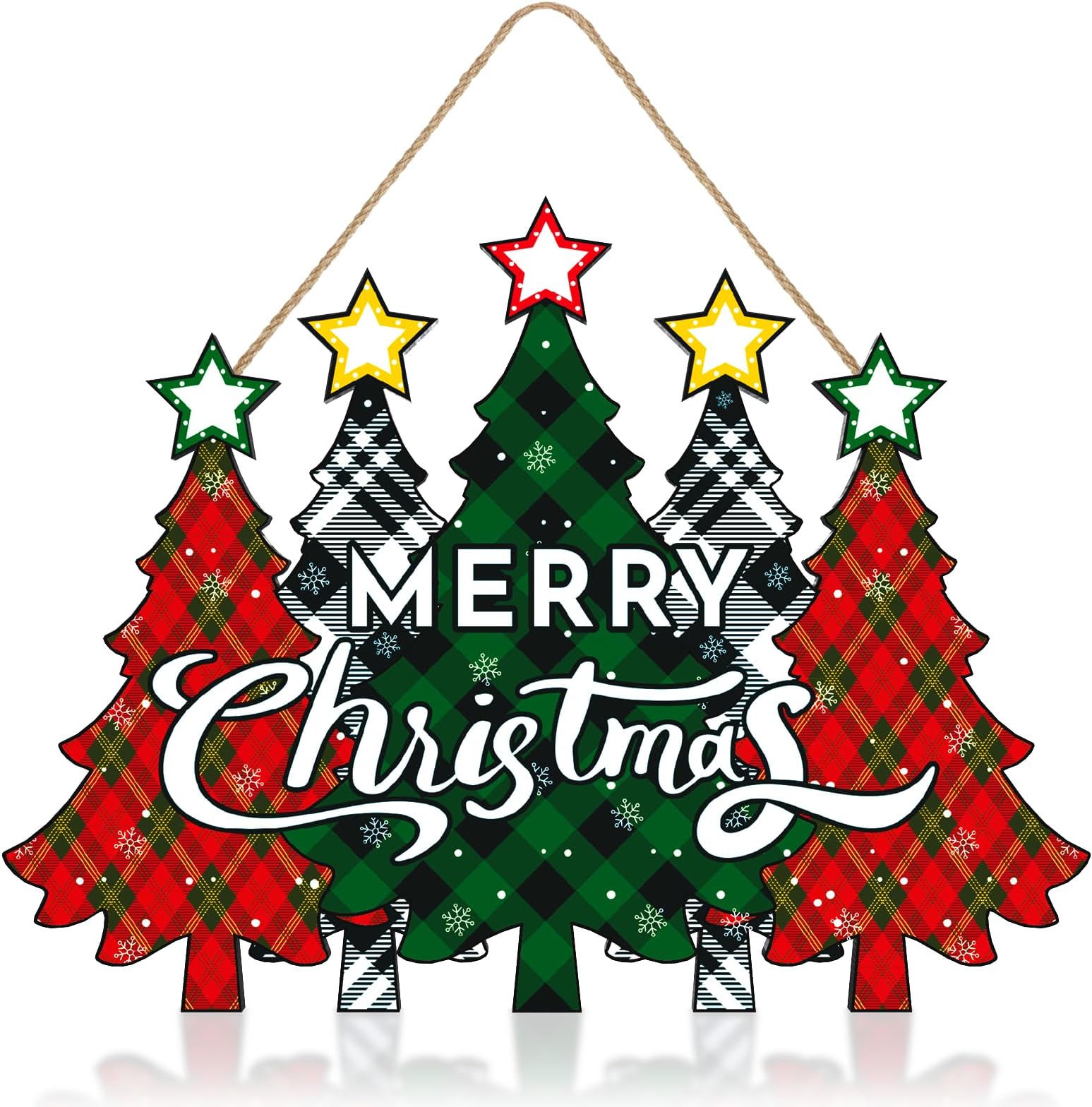 Wooden Merry Christmas Door Sign,Christmas Tree Door Wreath for Front Sign Wall Signs,Decoration Farmhouse Hanging Plaque,Hanging for Home Wall Decor Party(Green)