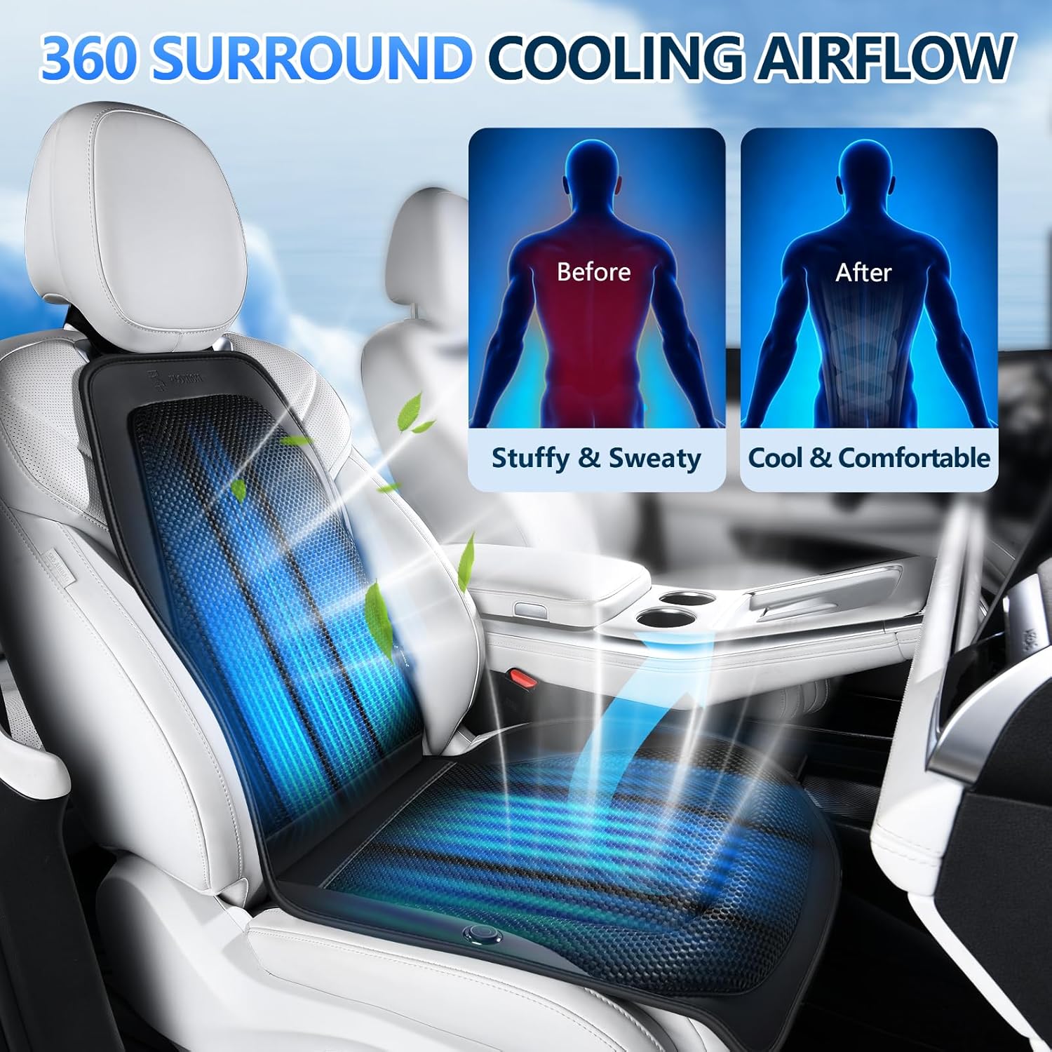 FLORICH Upgraded Cooling Car Seat Cover Front Seat with Blowing&Suction, 12V-24V Ventilated Car Seat Cushion with 8 Turbo Fans