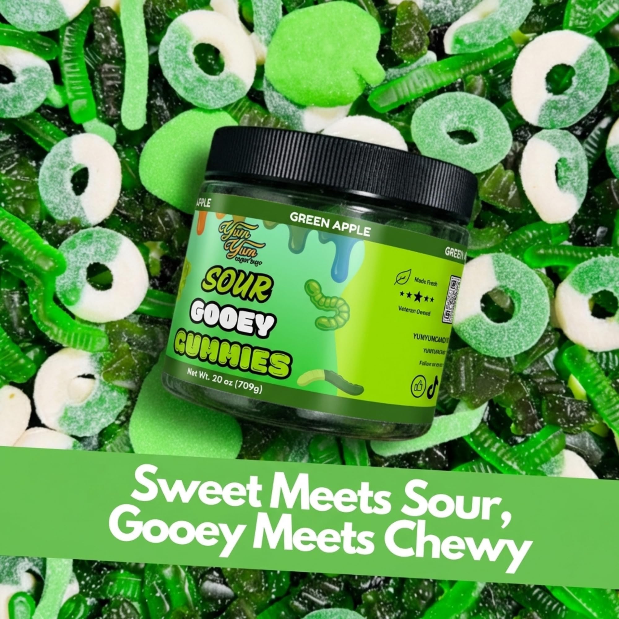 Amazon | Yum Yum Candy Shop Sour Gooey Gummies, Sour Green Apple