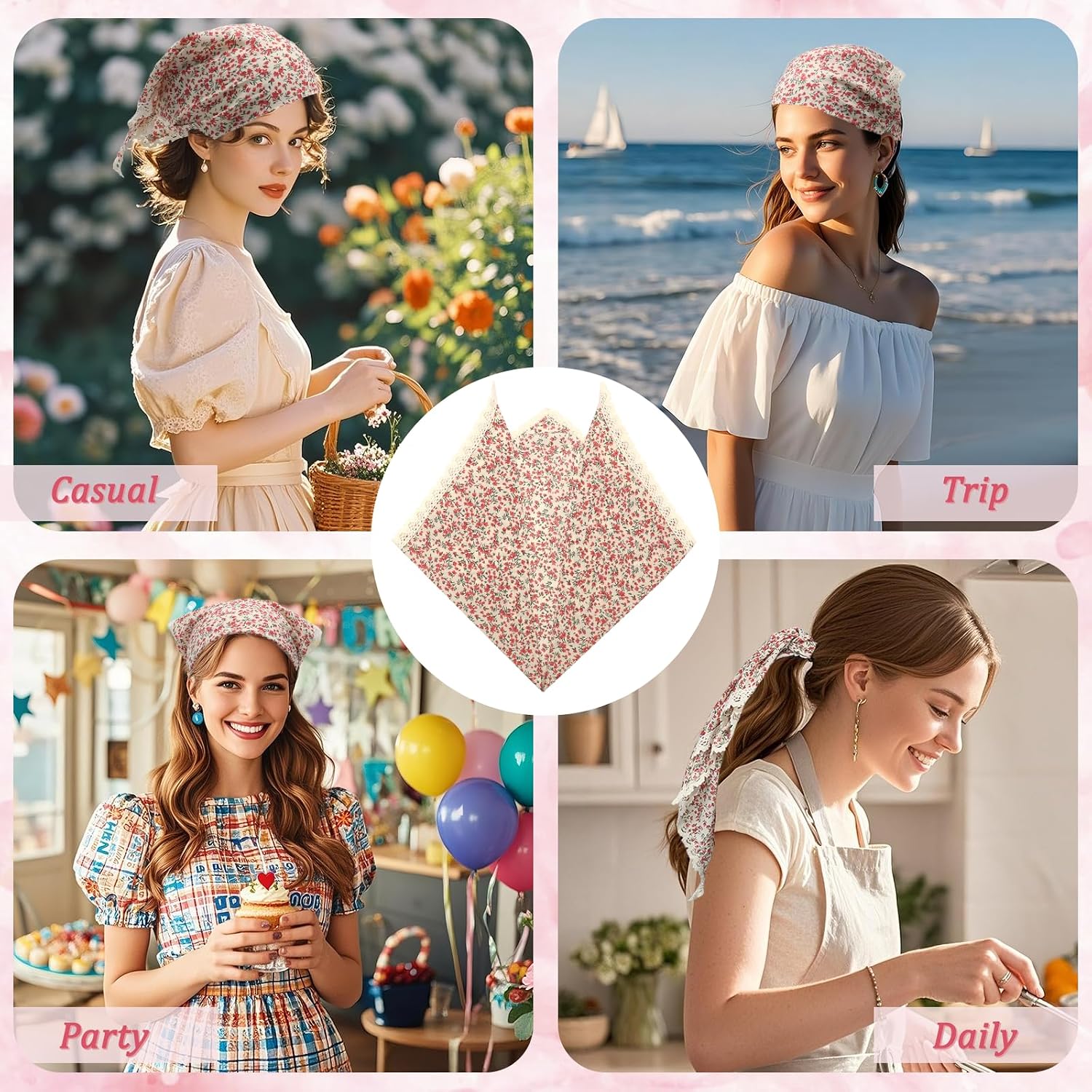 Floral Bandanas for Women, Lace Head Scarf with Flower Head Wraps