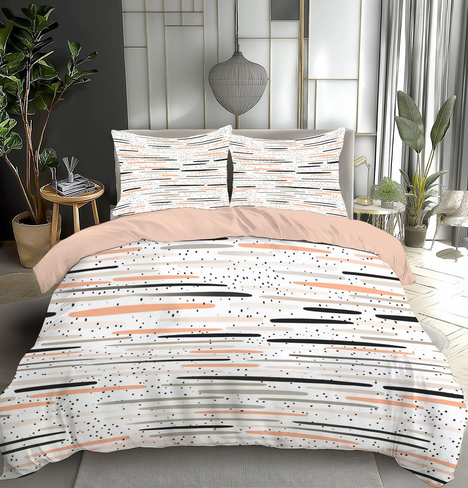 Linge de lit imprimé pois rayures blanc pour chambre d'ado ou studio