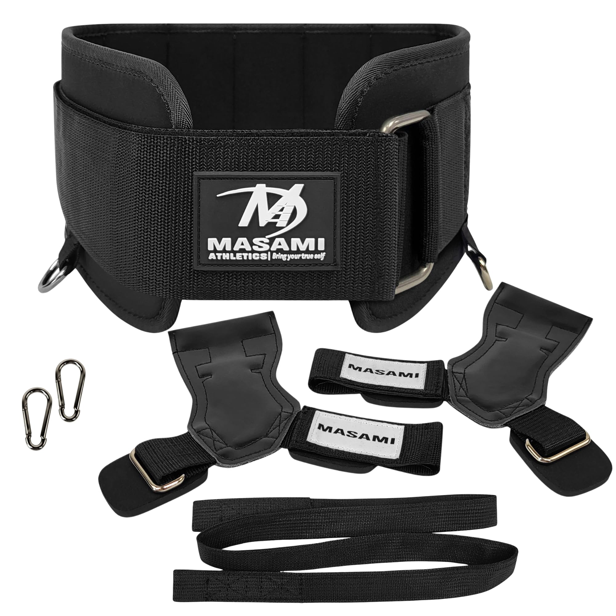 Masami Athletics 2-in-1 Weight Lifting Belt with Gloves - Self-Locking Weightlifting & Dip Set Belt with Rope & Gloves - Multi-Functional Belt for Lifting, Squats, Dips