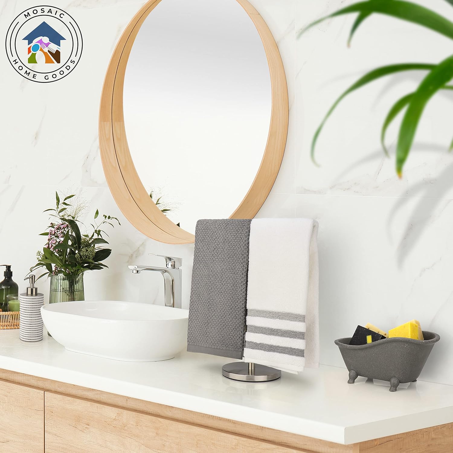 T-Shaped Hand Towel Holder Stand - Freestanding Countertop Accessory - Silver Stainless Steel