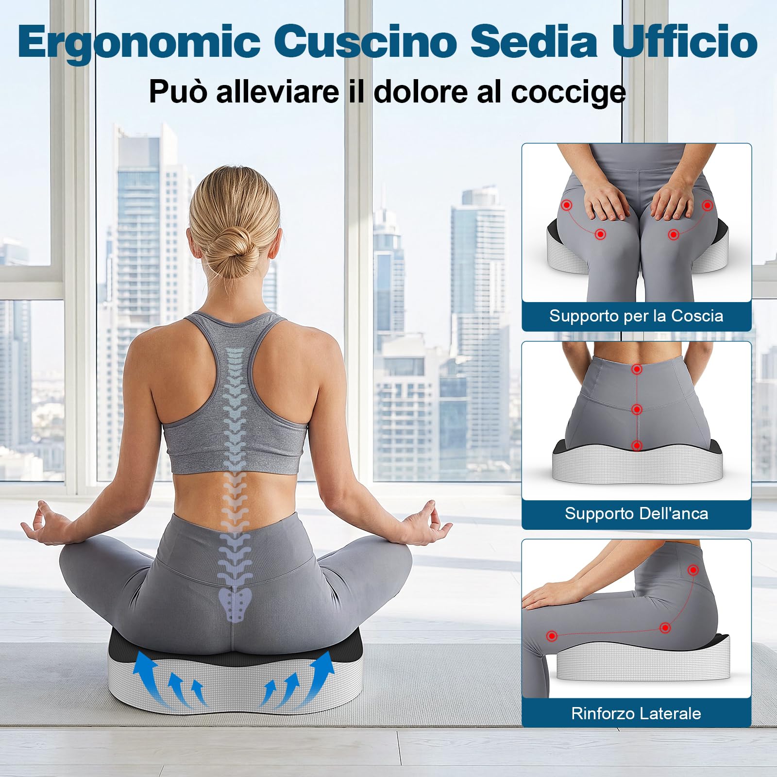 Cuscino Sedia Ufficio, Cuscino Ortopedico Seduta per Coccige, Memory Foam Cuscino Ergonomico Sedia Ufficio, Ciambella Antidecubito Alleviare il Dolore Cuscino per Sedia per Ufficio Auto Gaming - Nero