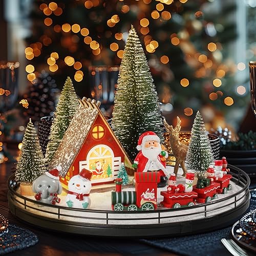 Oroyutor 12 Pcs Christmas Village Set - 13" Oak Wooden