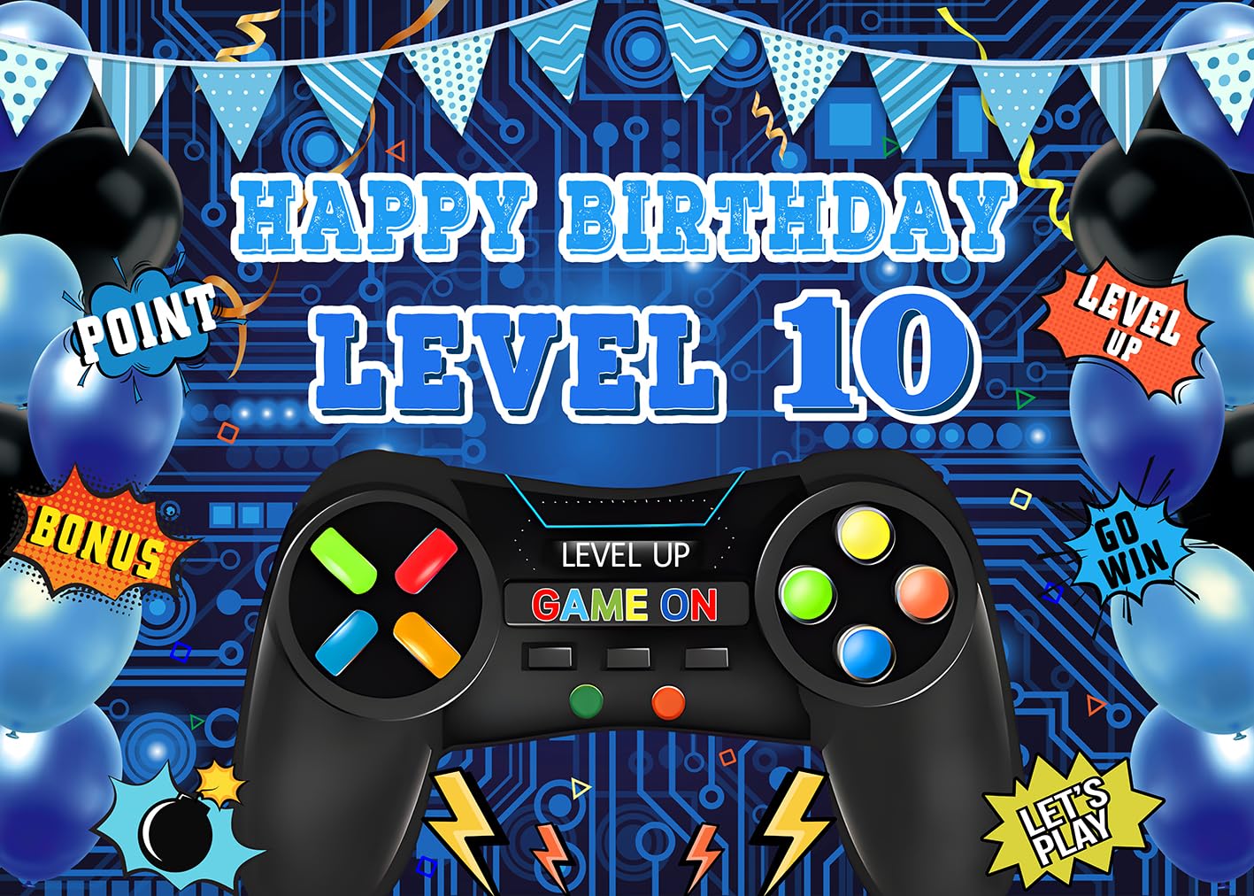 INRUI Sfondo fotografico per il decimo compleanno dei videogiochi, livello 10, sbloccato, decorazione ufficiale per feste di compleanno per ragazzi (2,1 x 1,5 m)