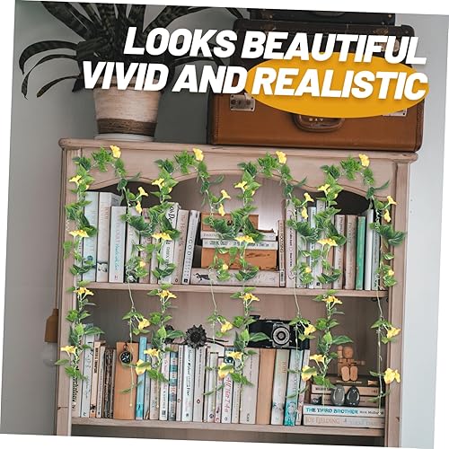 Miniatura 5 de Guirnalda de flores artificiales de gloria matutina, plantas colgantes, 2 piezas de plantas verdes falsas de seda, valla de pared, decoración de