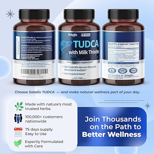 Miniatura 9 de TUDCA Suplemento con cardo mariano - 85% flavonoides de silimarina - Apoya el bienestar del hígado y la salud digestiva - Fabricado en los Estados