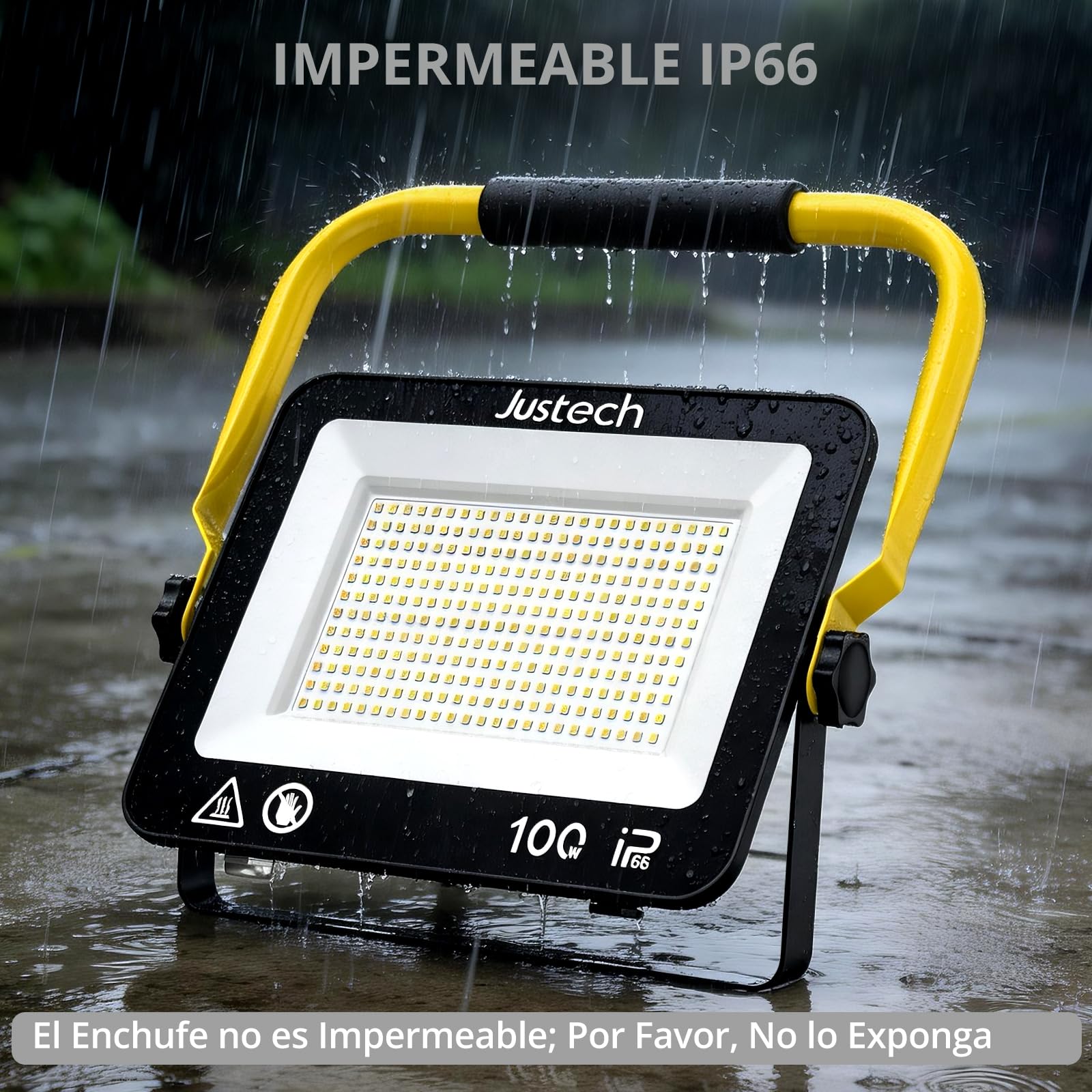 Justech Foco LED 3x 100W,Foco de Trabajo 27000LM con Trípode Telescópico y Cable de 5M,IP66 Impermeable,Luz de Trabajo 3000K/5000K/6000K para Obras
