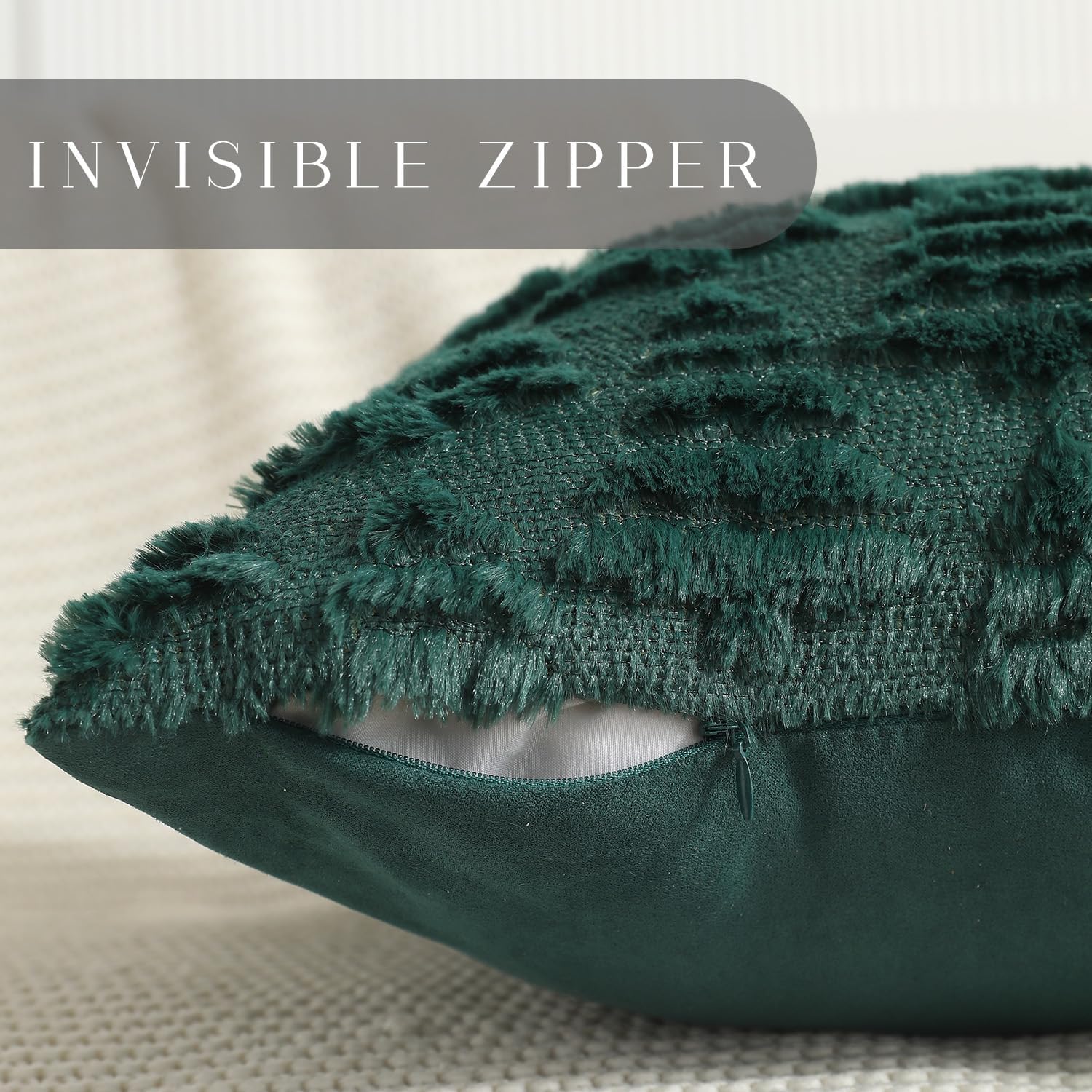 Christmas Pillow Covers 18 x 18 Set of 2 Xmas Decorations Dark Green Christmas Tree Pillow Cases Plush Faux Fur Soft Cushion Case for Winter Xmas Holiday Home Bedroom Sofa Decors SY-003-A18 - Image 2