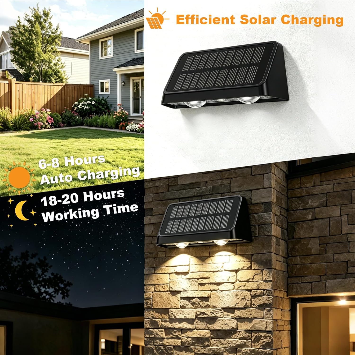Solar Fence Lights Outdoor,18-20H,3000/4000/6000K 3 Mode,Warm White,8 Pack image 5