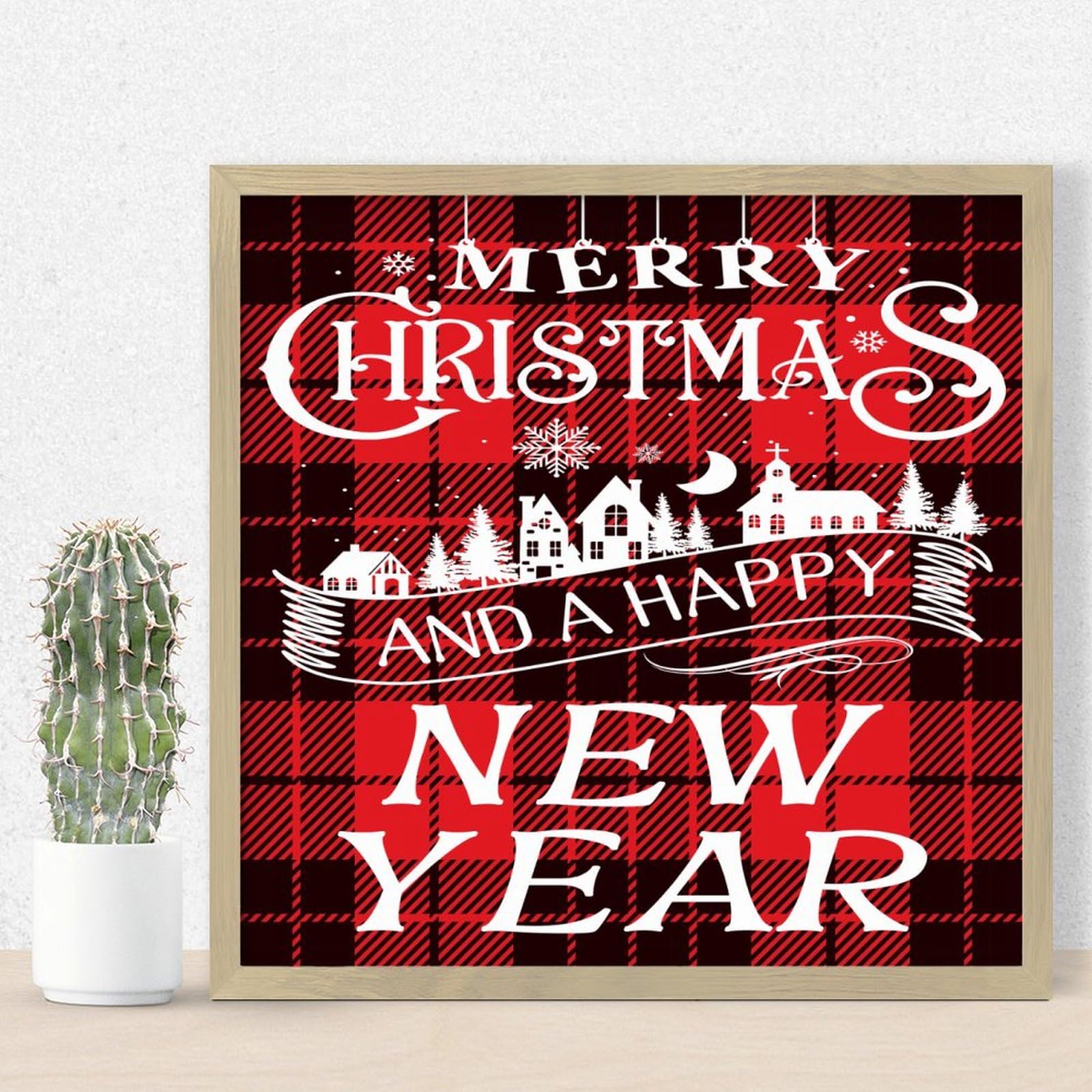 Tableau mural de Noël en bois chic cadre primitive de 30 cm