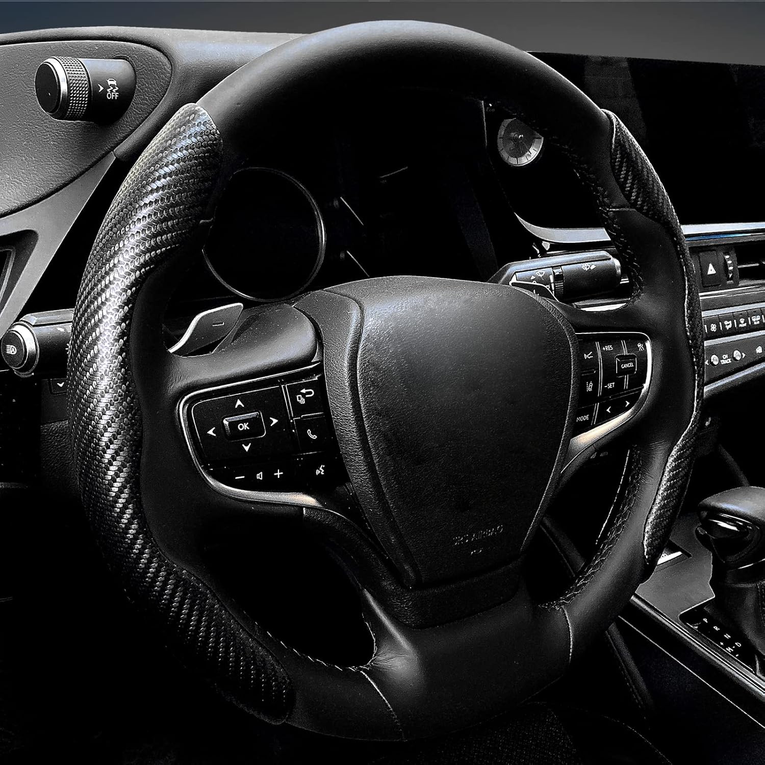 BUYFUNNY Steering Wheel Cover,Carbon Fiber Steering Wheel Cover for Man Women,Anti-Slip Steering Wheel Protector Universal Fit for 99% Car(Black)