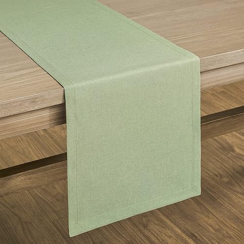 Miniatura 7 de ZeeMart Camino de mesa de estilo lino básico, 14 x 48 pulgadas, verde salvia, camino de mesa rústico verde de granja, 48 pulgadas de largo, camino