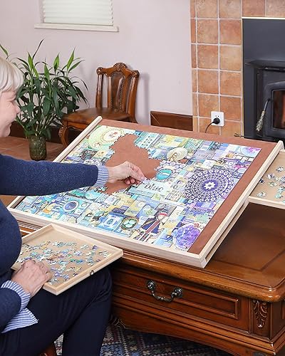 Miniatura 7 de YISHAN Tablero de rompecabezas con cajones y cubierta mesa de rompecabezas de madera lisa 1000 piezas mesa de terciopelo duradera para adultos y