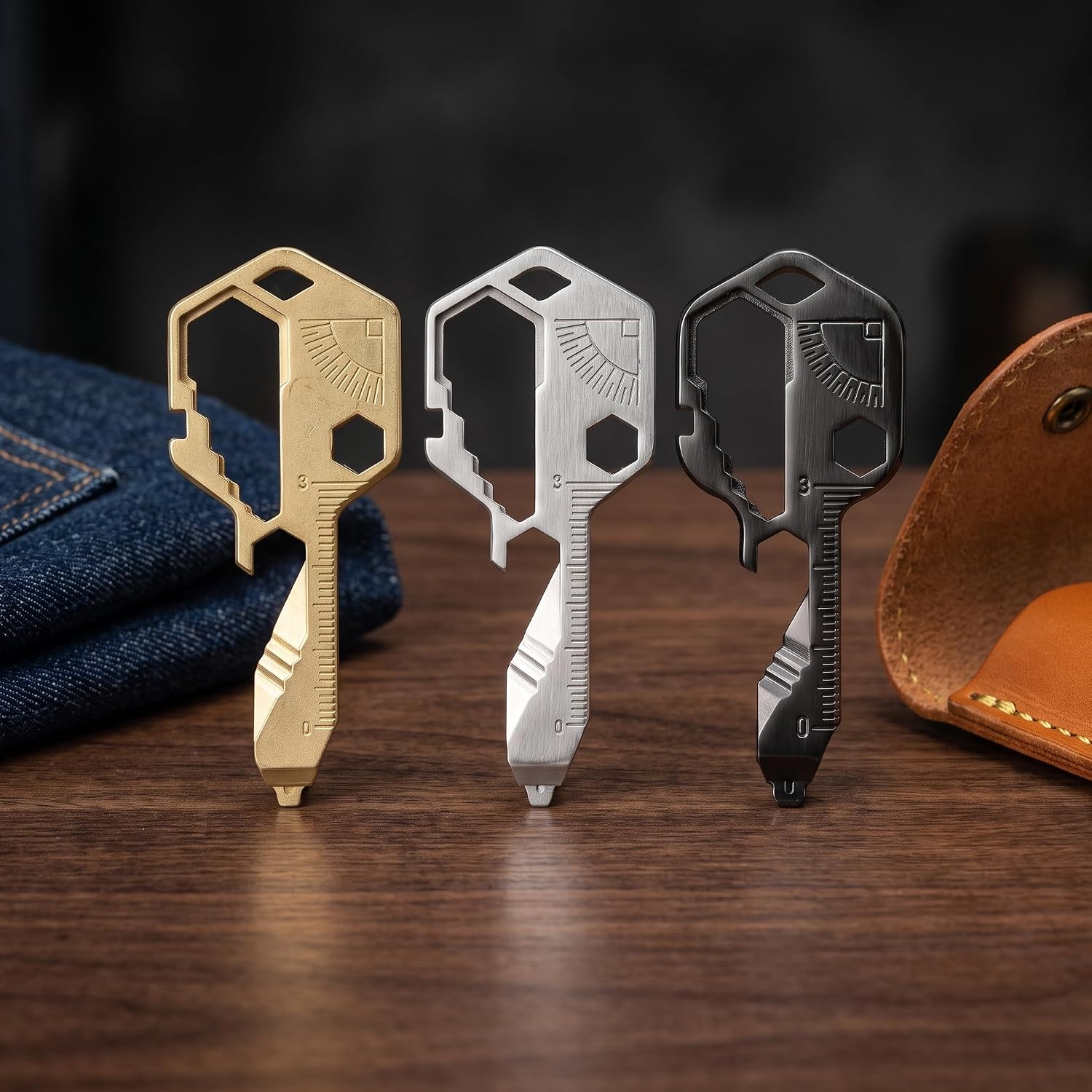 3PACK 24-in-1 Multifunctional Key Tool Keychain Portable EDC Pocket Multi Tool with Screwdriver Wine and Beer Bottle Openers a Great Outdoor Gift for Men-Black Gold Silver