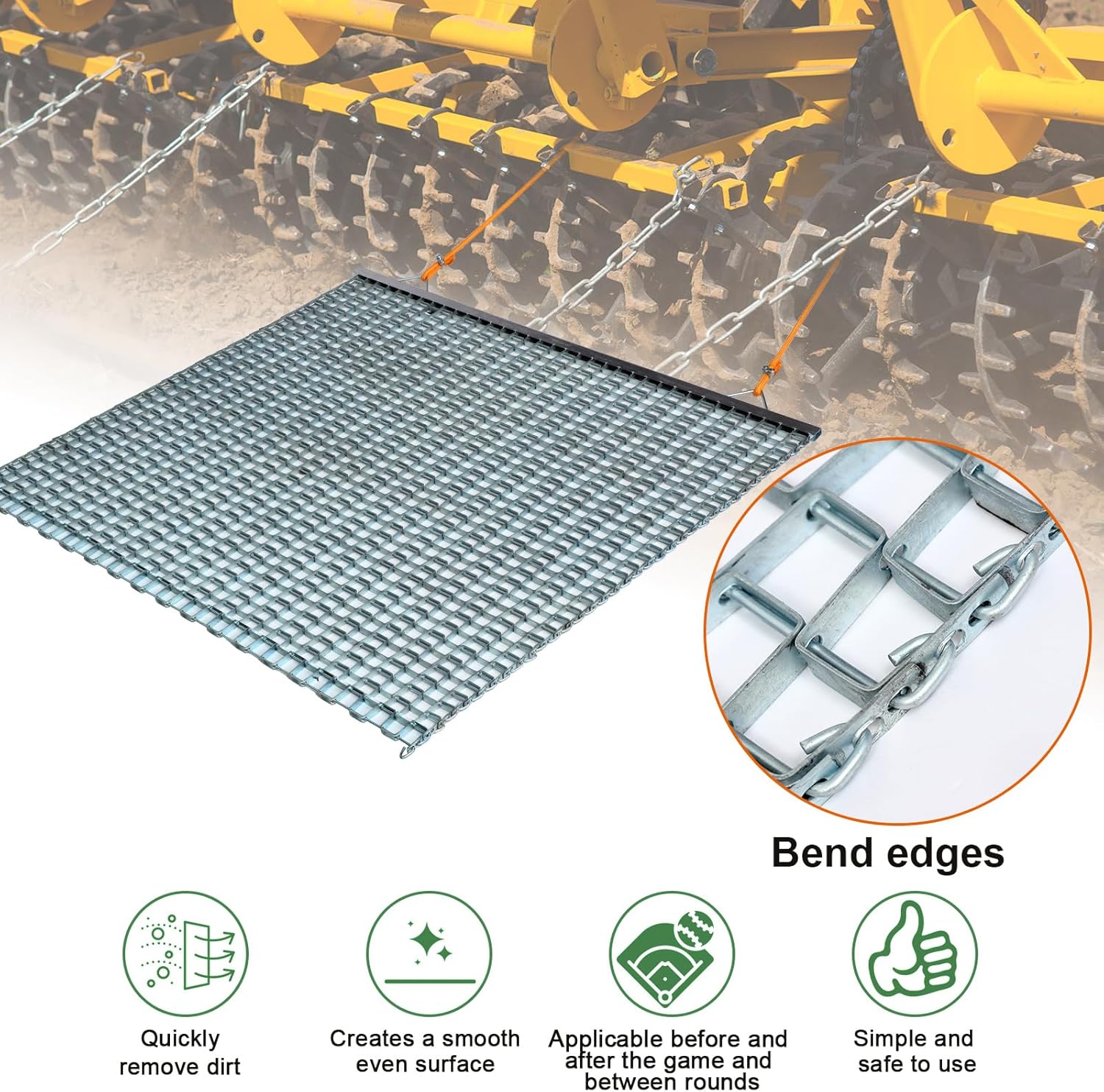 Shimeyao Zinc Heavy Duty Drag Mat Steel Mesh Infield Drag Multi Surface Mat for Driveway Farm Garden Baseball Football Field
