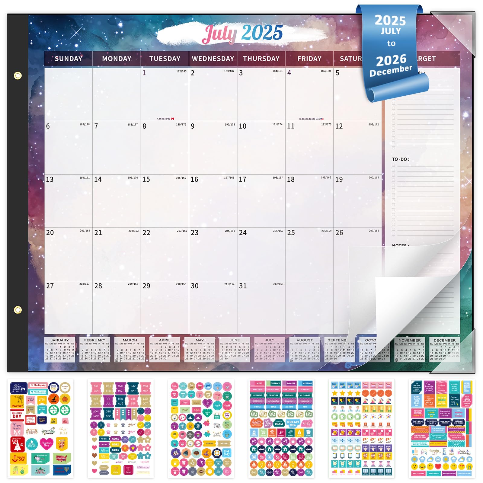 Ospelelf Desk Calendar 2026 Large 22"x17" Monthly Family Planner Pad with Protective Cover 18 Months Use From Now to December 2026 Starry Sky