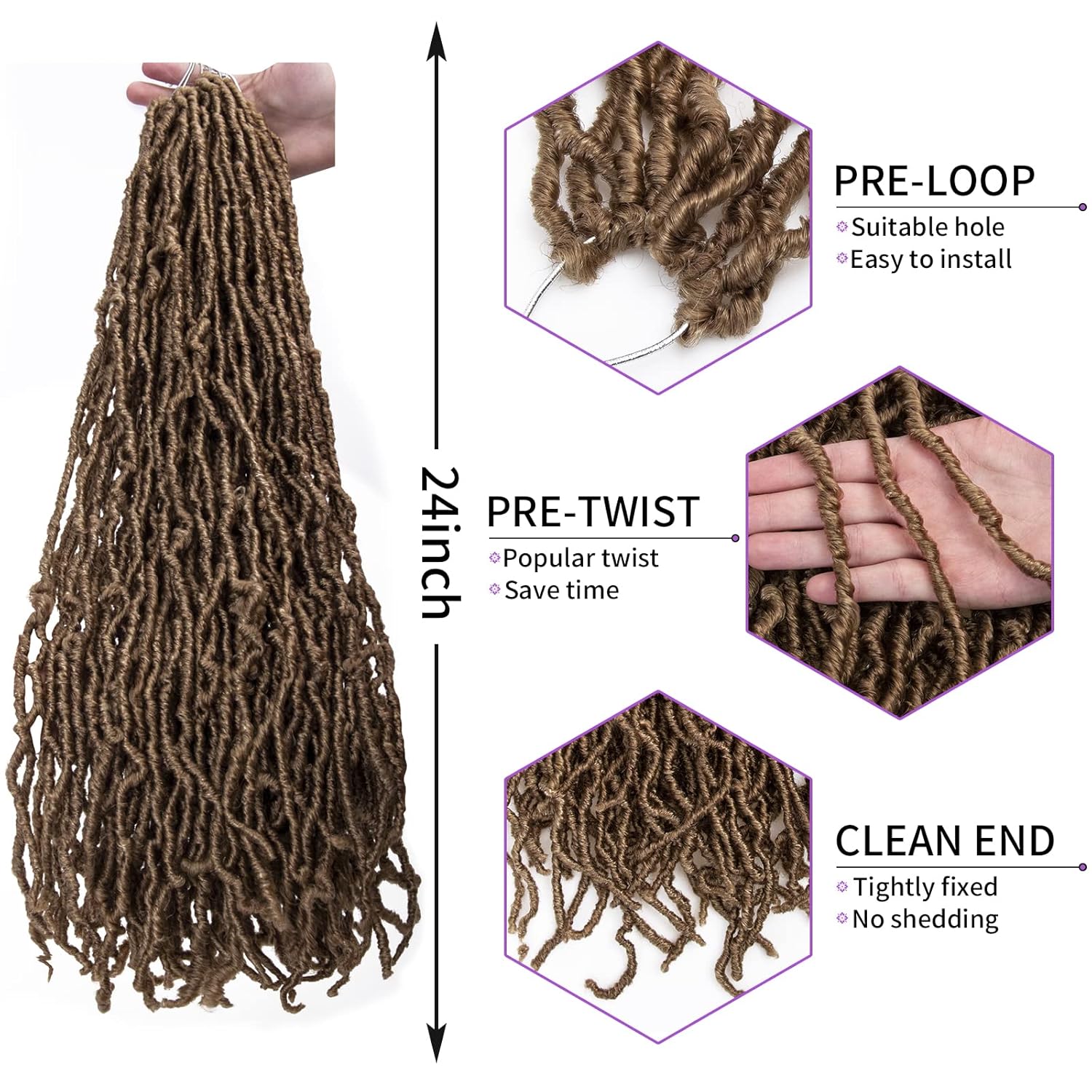 9Packs Nu Locs Crochet Hair Braids Long Soft Locs 24inch Crochet Hair Pre-looped Goddess locs Curly wave Synthetic Hair for Black Women (#27, 24)