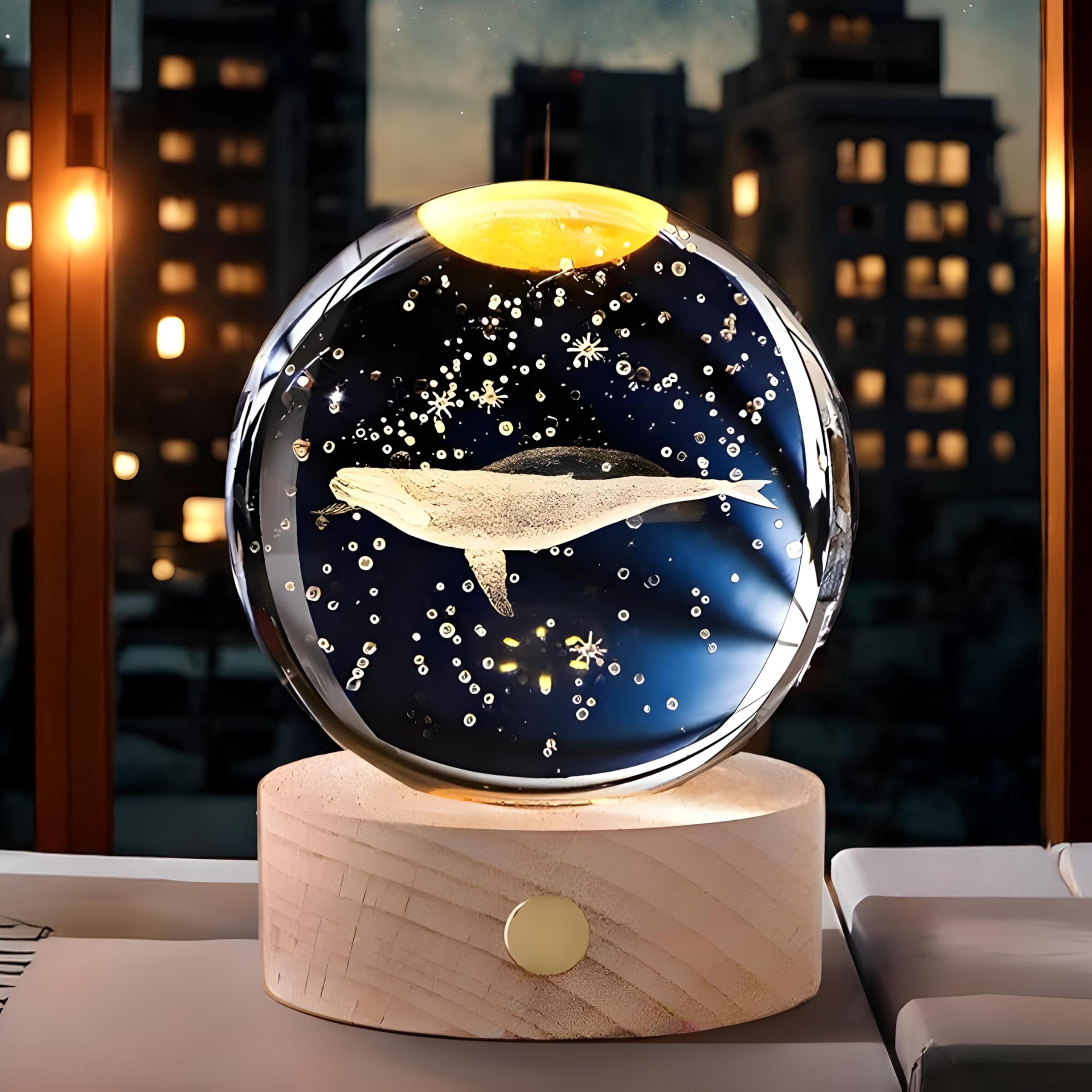 CRAE 3D Whale Crystal Night Lamp, Glass Ball Table Lamp with