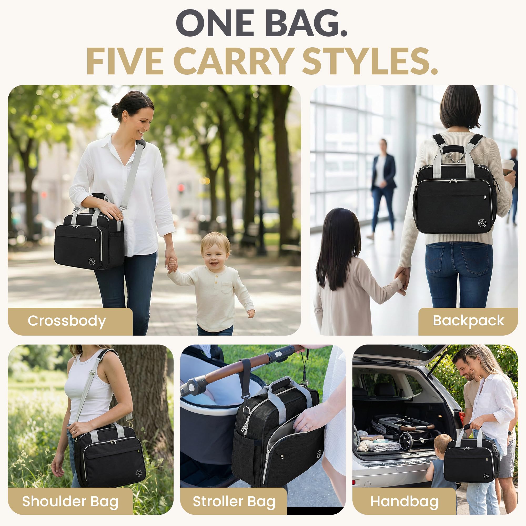 Mellories Umwandelbare Baby-Wickeltasche für Jungen und Mädchen, 4 Stile in 1 Rucksack, Wickeltasche