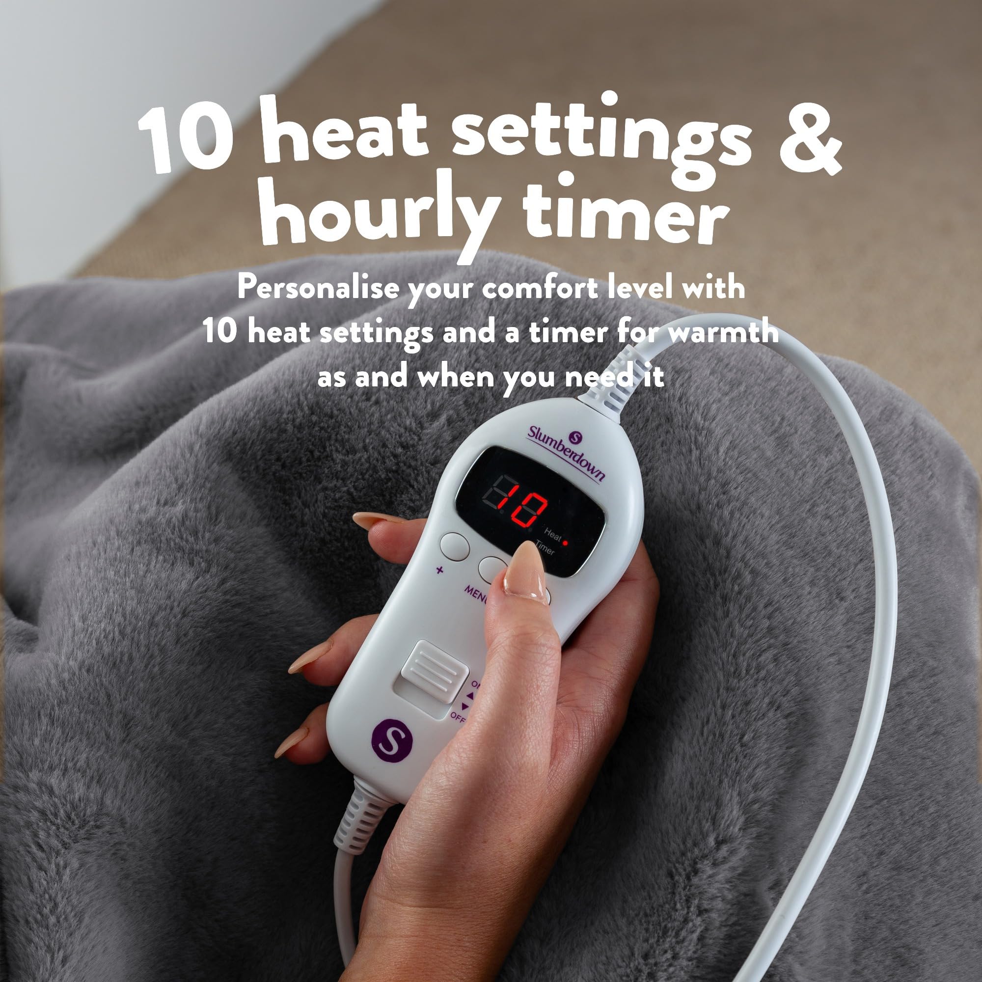 Slumberdown Elegantly Warm Heated Throw Blanket - Large Electric Blanket  for Bed, Sofas u0026 Settees, Fleece Blanket with 10-Heat Settings u0026 Hourly  Timer - Cosy u0026 Snuggly, Washable, Dark Grey (130 x