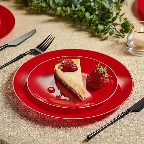 Miniatura 2 de Plasticpro El juego combinado de 128 platos navideños incluye platos de 64 a 7 pulgadas y platos de 64 a 10 pulgadas, platos de plástico rojo para