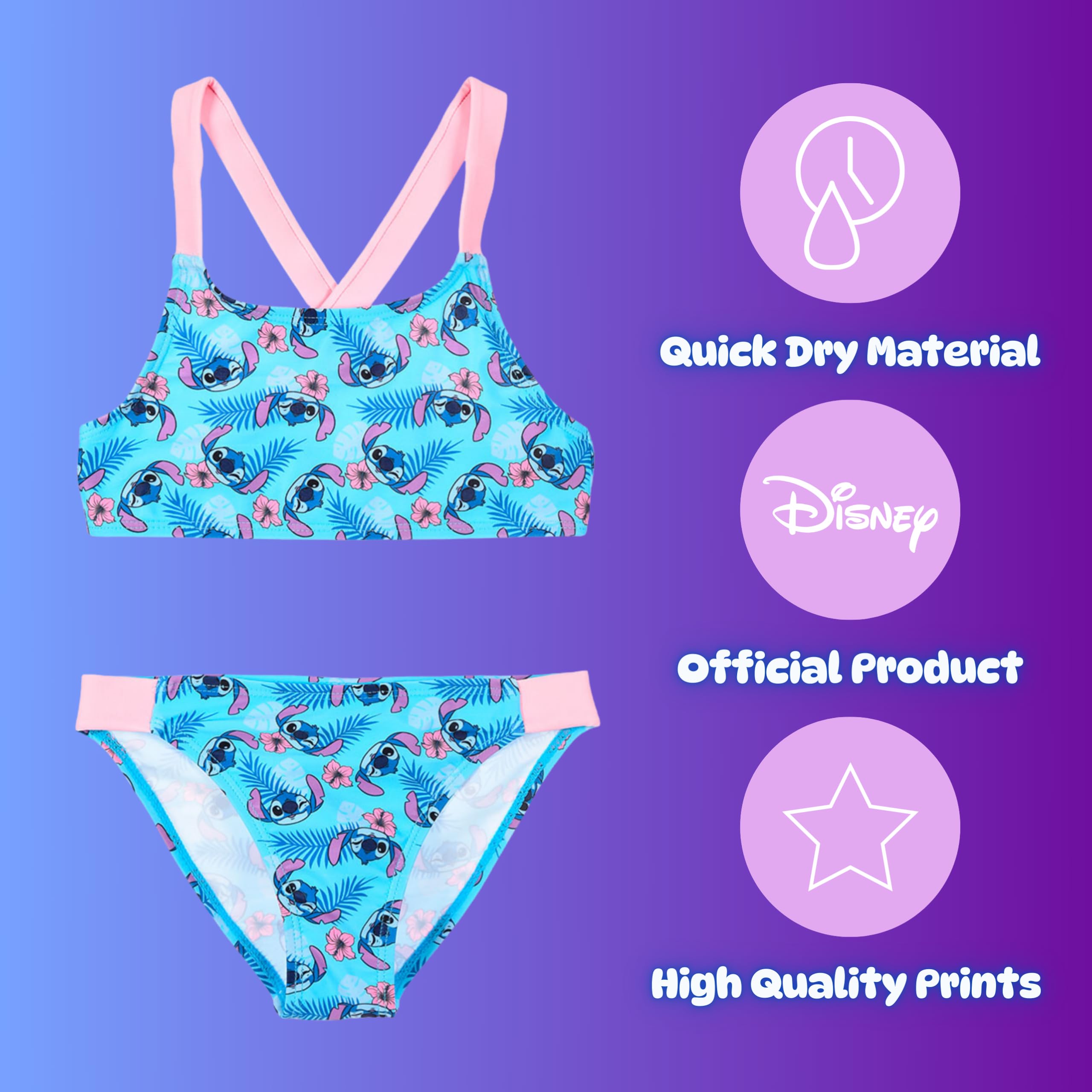 Disney Stitch Bikini para Niña, Bañador de Dos Piezas Verano Infantil Adolescentes, Tallas 6 a 12 Años