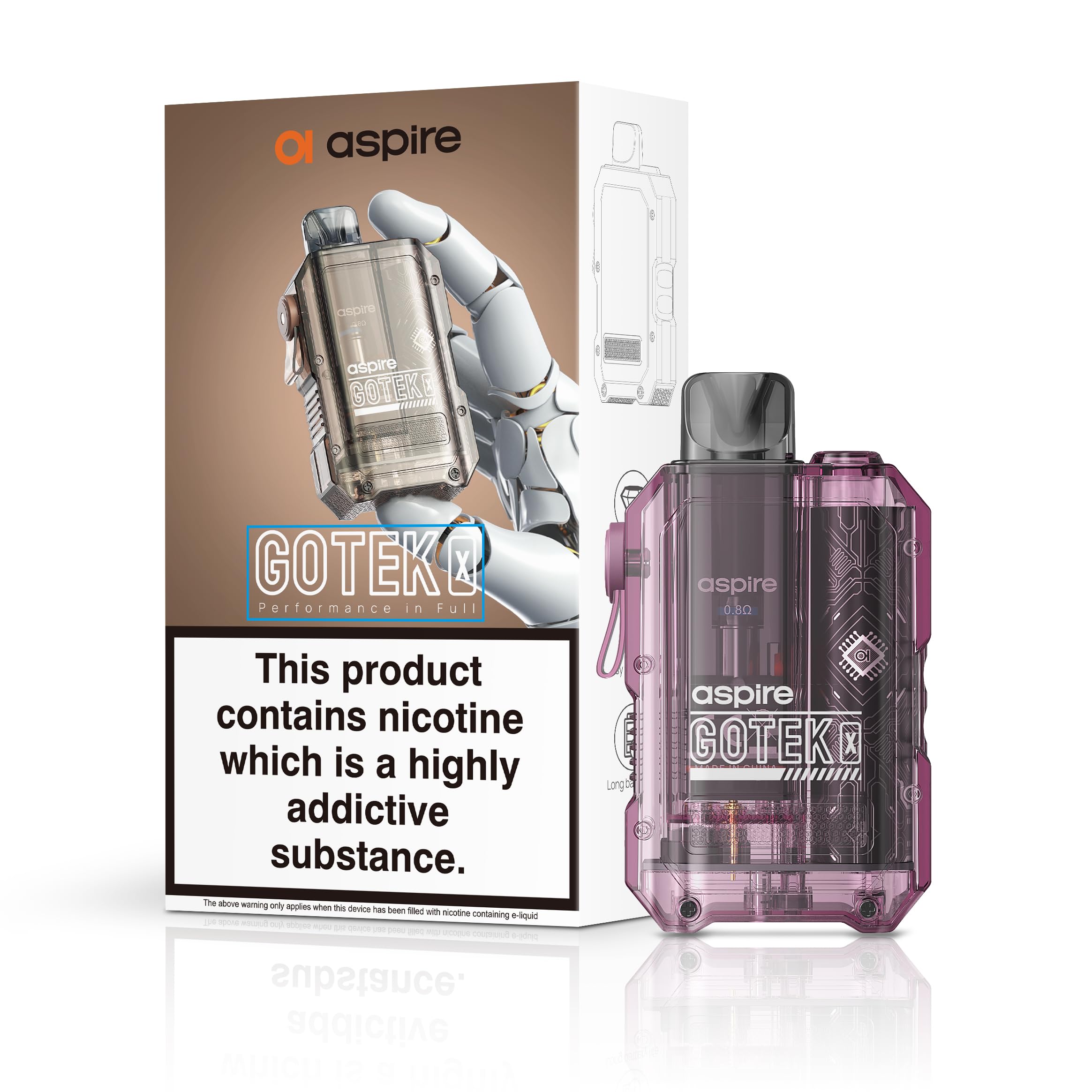 Aspire Gotek X Vaping Kit, Compact, Stylish, 2mL Refillable Pod, Nic Salt Compatible, User Friendly, All Day Usage, E Cigarettes, E Cig, Aspire Vaping, No Nicotine (Translucent Lavender)