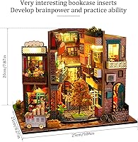 Vista 3 de Tzgsonp Kit de rincón de libros, kit de madera para hacer habitaciones con muebles y luz LED, hecho a mano, artesanías en miniatura, casa