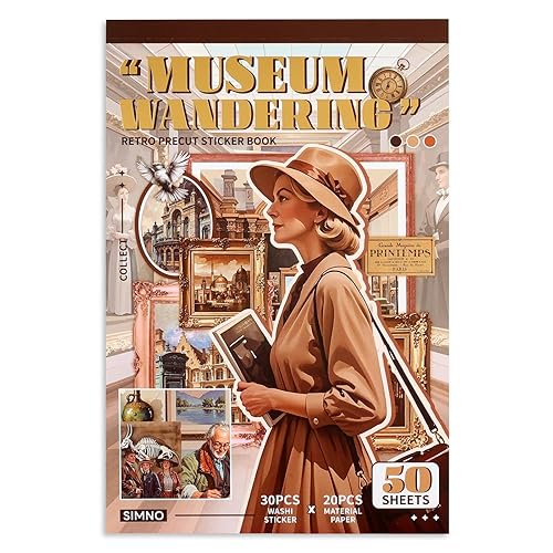 Auguro Scrapbooking Stickers 400 Pre-Cut Washi Stickers & 20 Scrapbook Papers Museum Vintage Sticker Books for journaling Scrapbooking Supplies - Museum