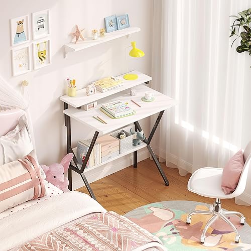 Miniatura 6 de COTUBLR Escritorio pequeño, escritorio pequeño para computadora para espacios, escritorio de computadora de 27.5 pulgadas con soporte ajustable para