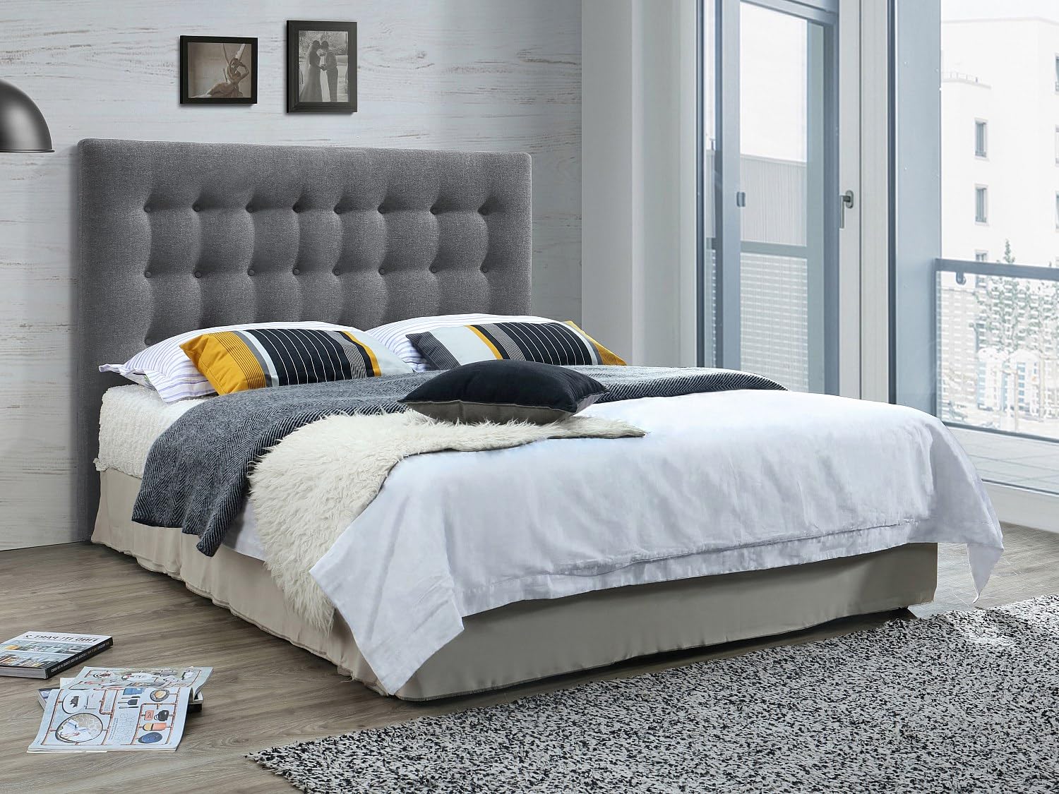 Vente-unique - Tête de lit capitonnée 180 cm - Tissu - Gris - Francesco